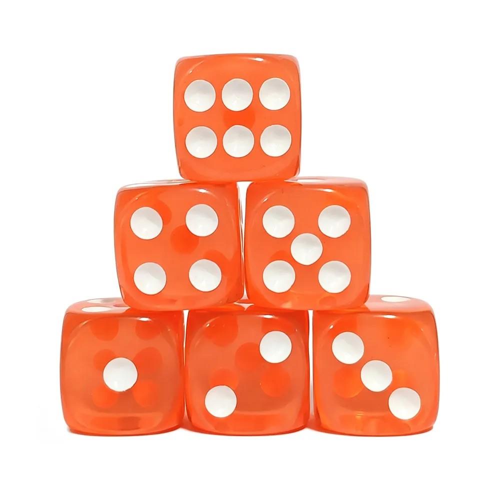 30pcs D6 16mm Dice Acrylic Pips White Font Clear Orange