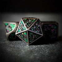 Thumbnail for Glitter Pink Enamel in Silver Metal - 7pcs RPG Dice Set