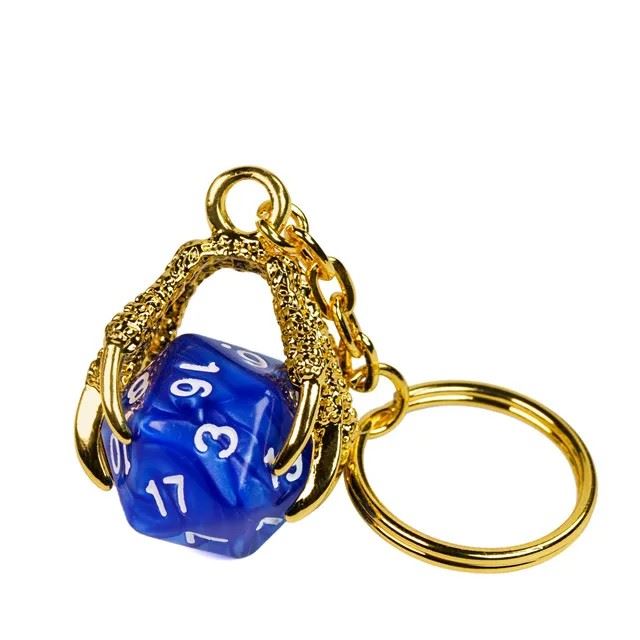 Blue & Gold Acrylic in Metal Claw - D20 Keyring