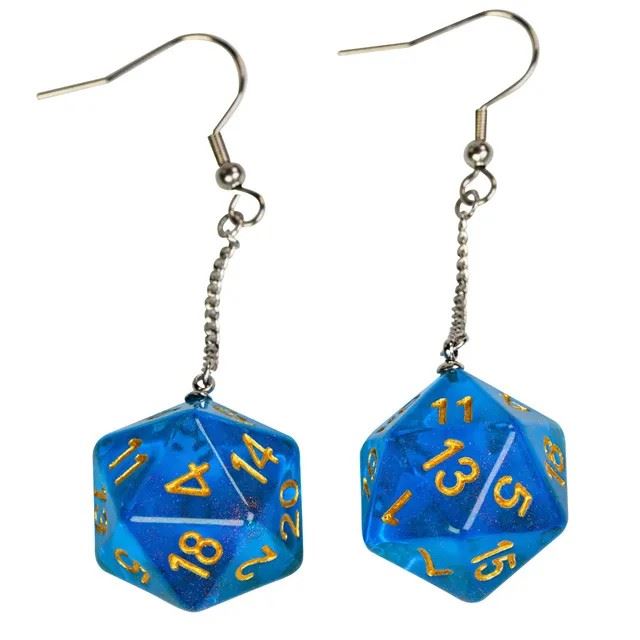 Blue Resin - D20 Earings