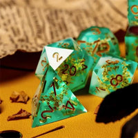 Thumbnail for Yellow Flower in Clear & Green Filled Sharp Resin - 7pcs RPG Dice Set