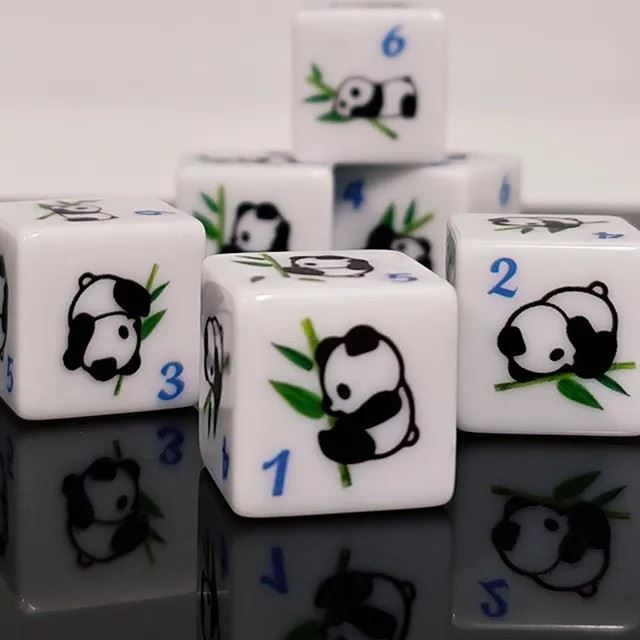 16mm White Panda Acrylic  - 6pcs D6 RPG Dice Set