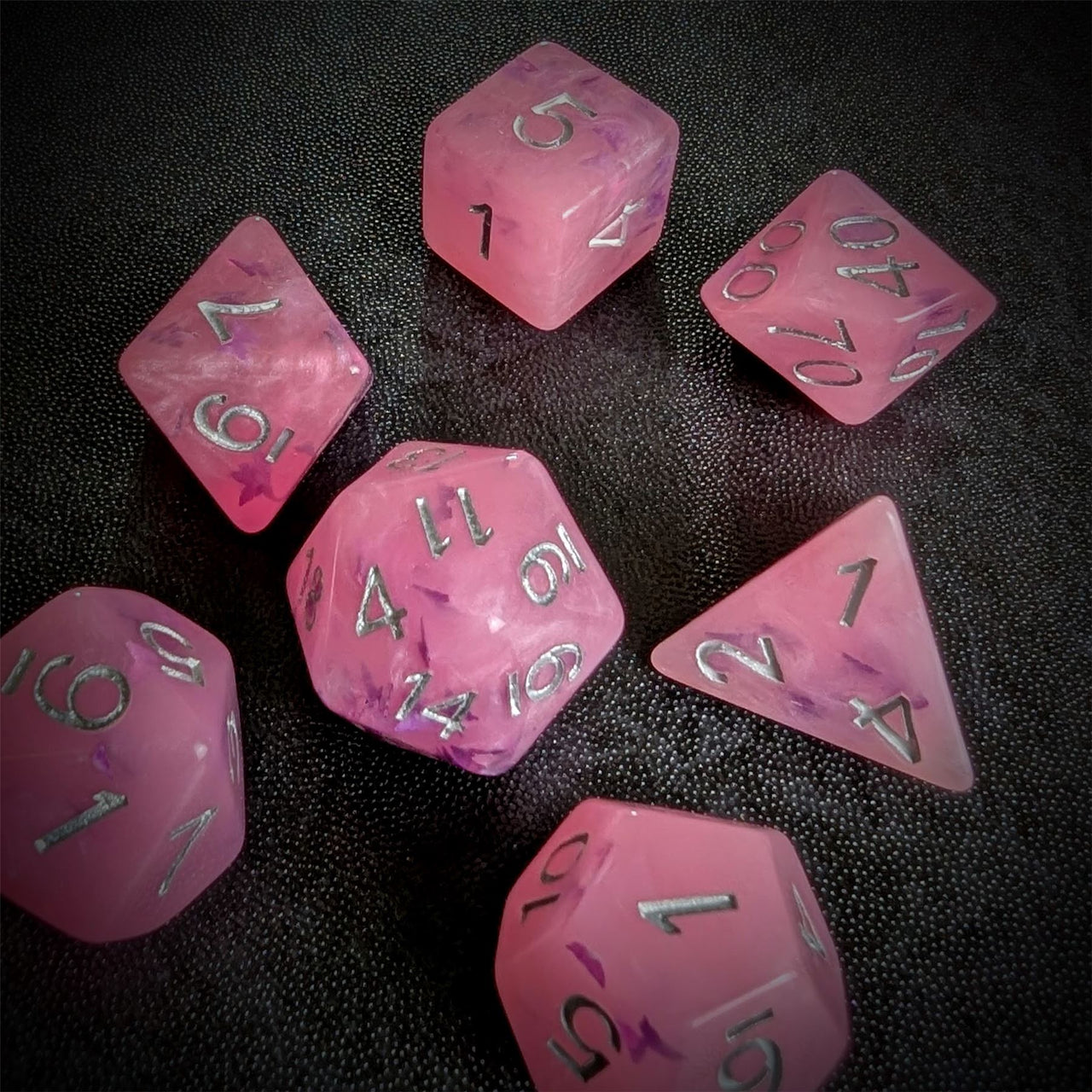 Butterfly in Pink Resin - 7pcs RPG Full Dice Set