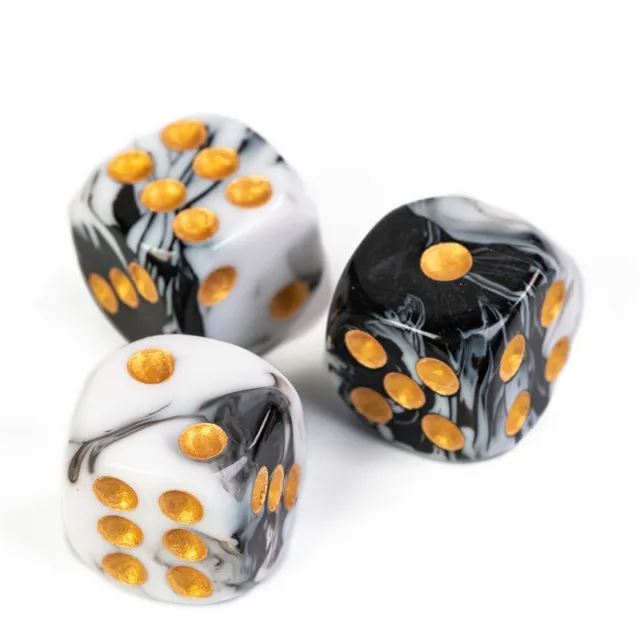 16mm White & Black Acrylic  - 6pcs D6 RPG Dice Set