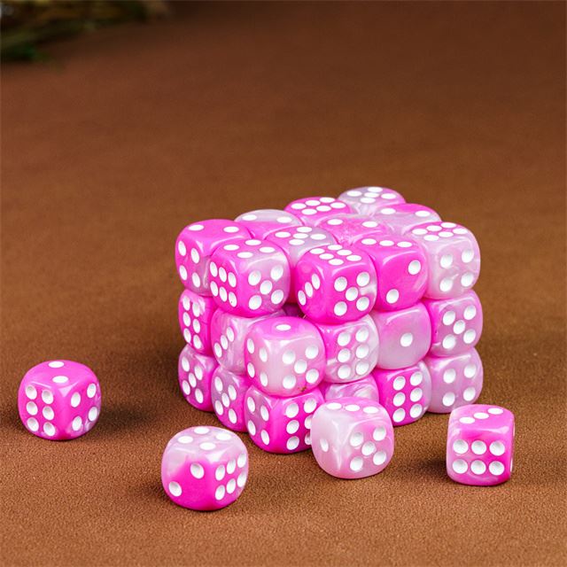 12mm Pink & White Acrylic - 10pcs D6 RPG Dice Set