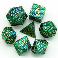 Thumbnail for Green & Gold Dragon Scale Metal - 7pcs RPG Dice Set