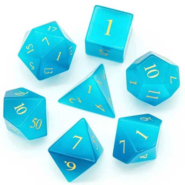 Sky Blue Cat Eye Gemstone - 7pcs RPG Dice Set