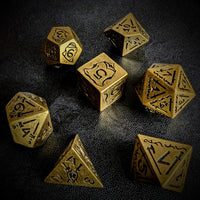 Thumbnail for 7pcs RPG Full Dice Set - Black Pattern on Gold Resin