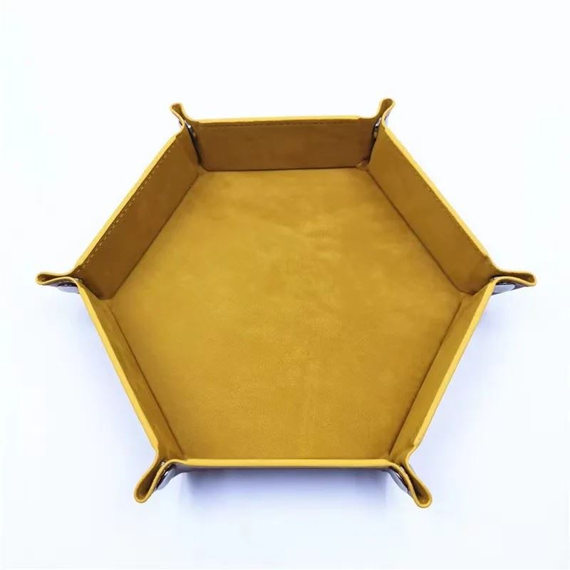 Mustard Orange Velvet & Black PU Leather - Hexagon Hard Dice Tray