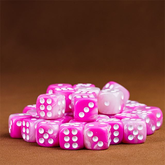 12mm Pink & White Acrylic - 10pcs D6 RPG Dice Set