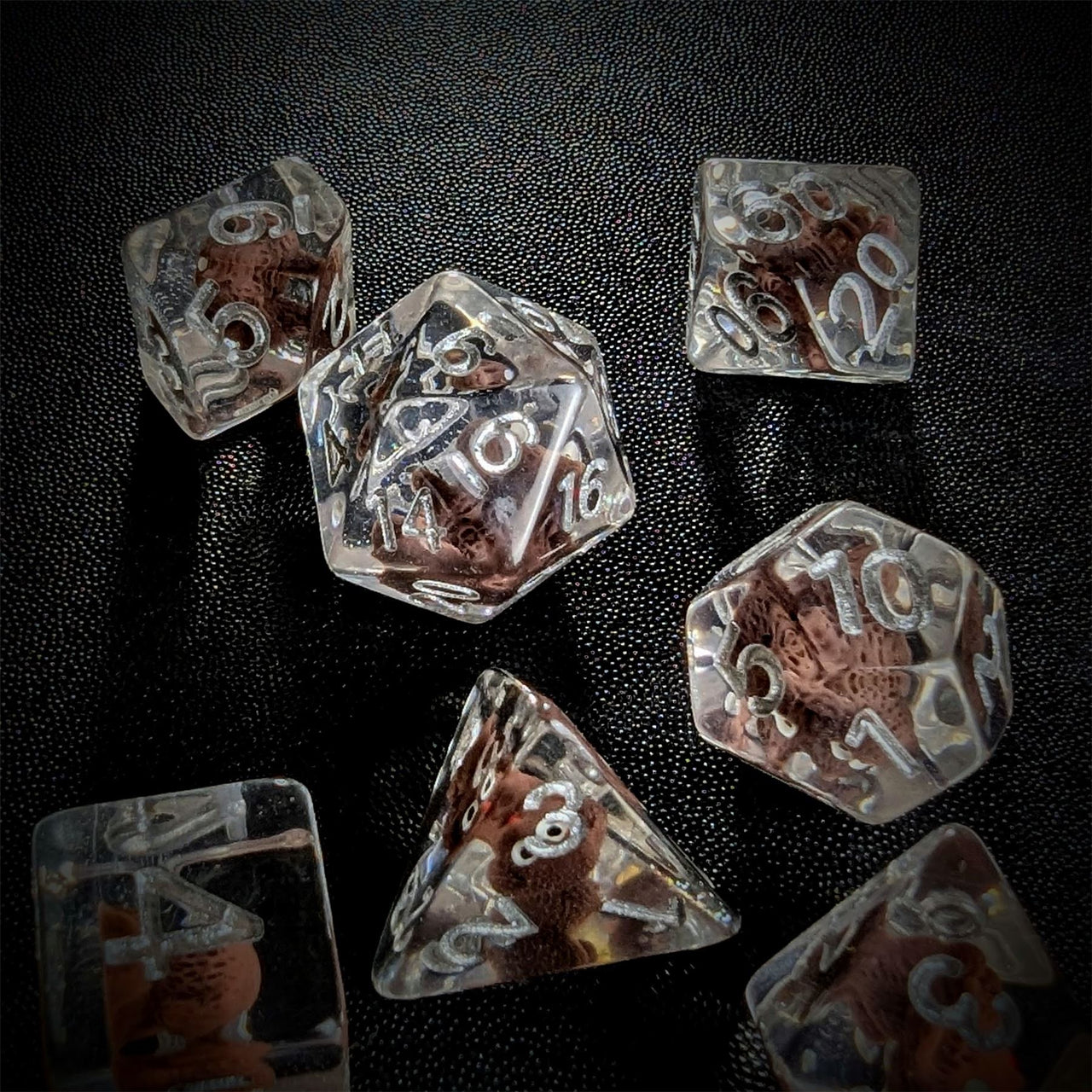 Brown Dog in Clear Resin - 7pcs RPG Full Dice Set