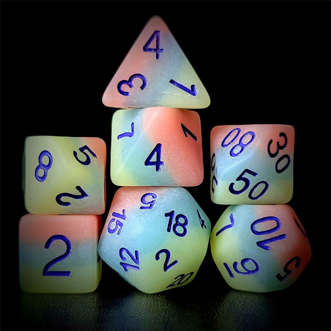 Layered Pink, Blue & White Resin - 7pcs RPG Full Dice Set