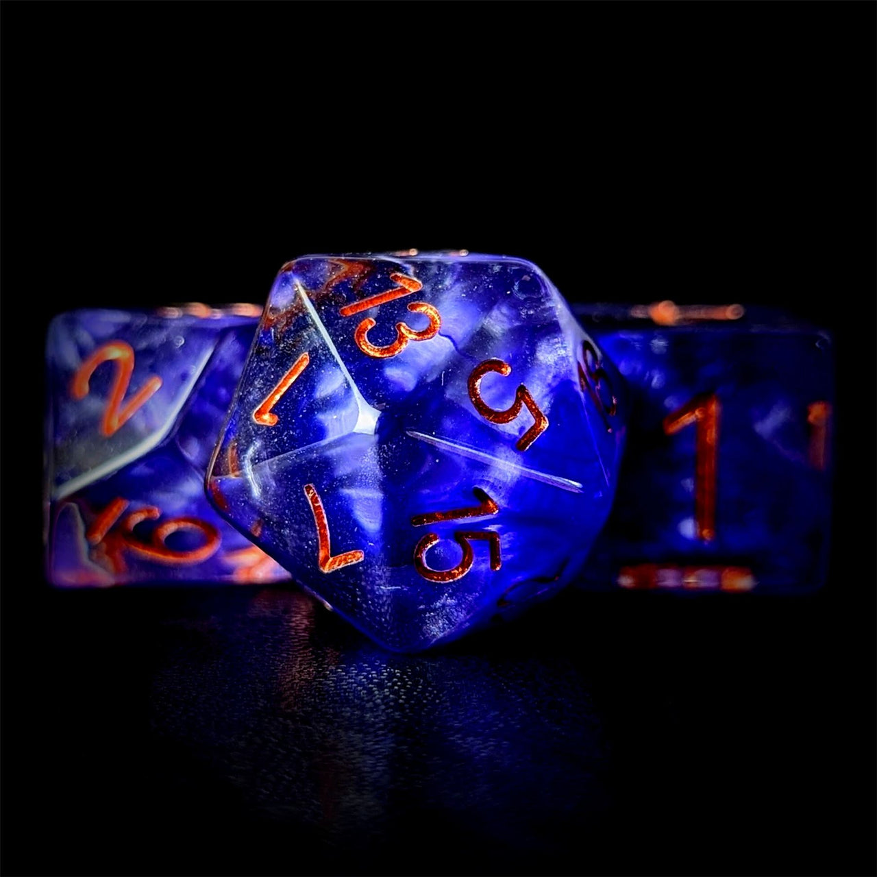Purple Swirl in Clear Resin - 7pcs RPG Full Dice Set