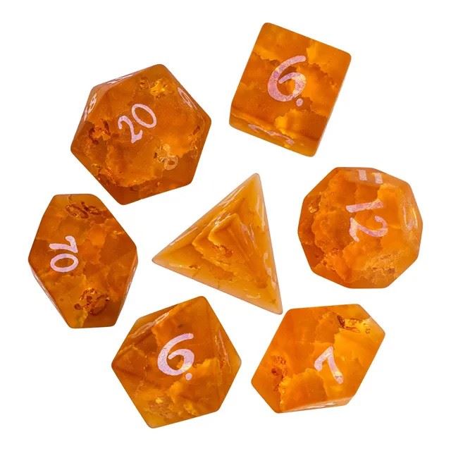 Cracked & Frosted Orange Glass - 7pcs RPG Dice Set