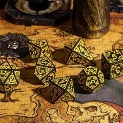 Yellow Celtic Knot on Black Acrylic - 7pcs RPG Full Dice Set
