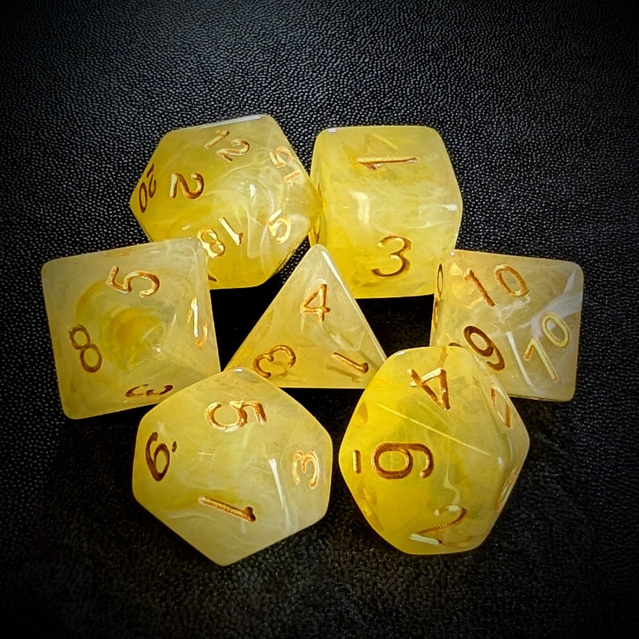 Yellow Silk Acrylic - 7pcs RPG Full Dice Set Top