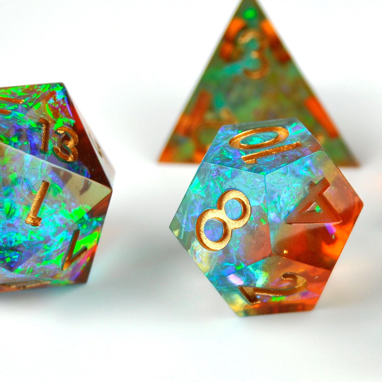 Candy in Cyan & Orange Sharp Resin - 7pcs RPG Dice Set