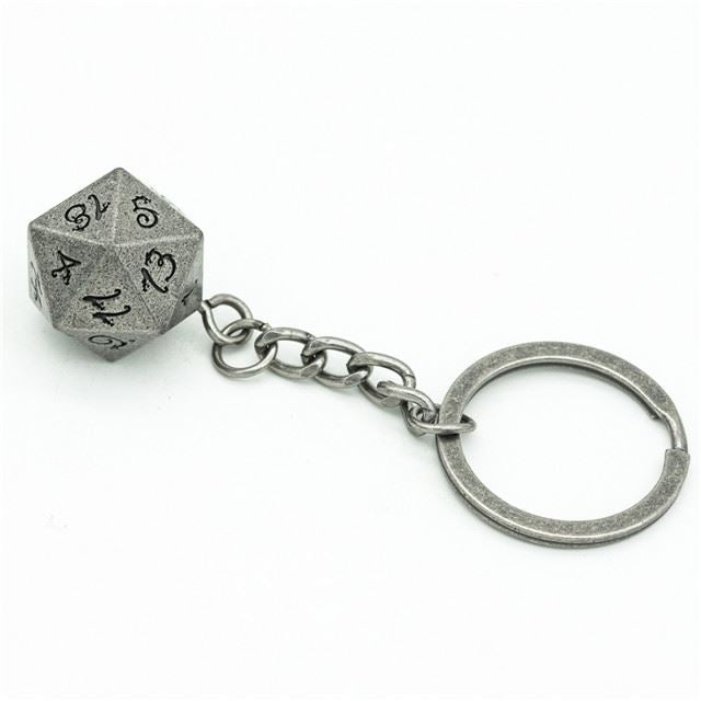 Worn Silver Metal - D20 Keyring