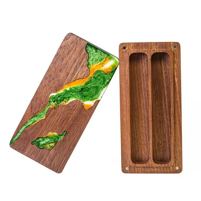 Green, Yellow & White Resin on Sapele Wood - Magnetic Dice Storage