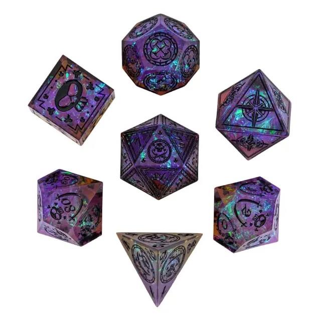 7pcs Dice Sharp Candy Pirate Pattern Black Font Purple