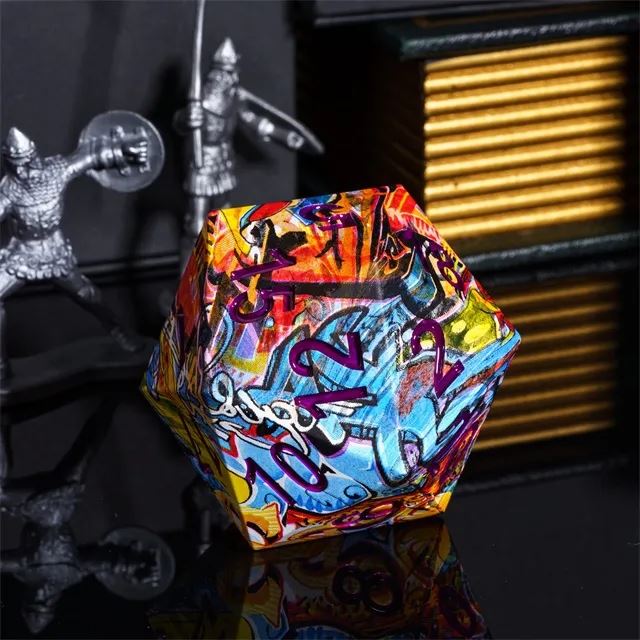 Graffiti on Hydro Dipped Resin  - 55mm D20 RPG Dice