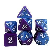 Thumbnail for Blend of Blue & Purple Acrylic - 7pcs RPG Full Dice Set White Stack