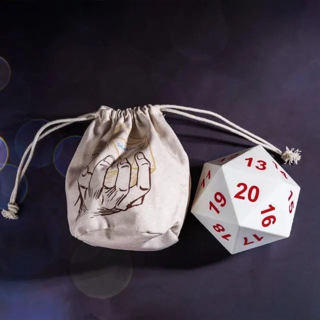 White D20 Foam Dice with Bag