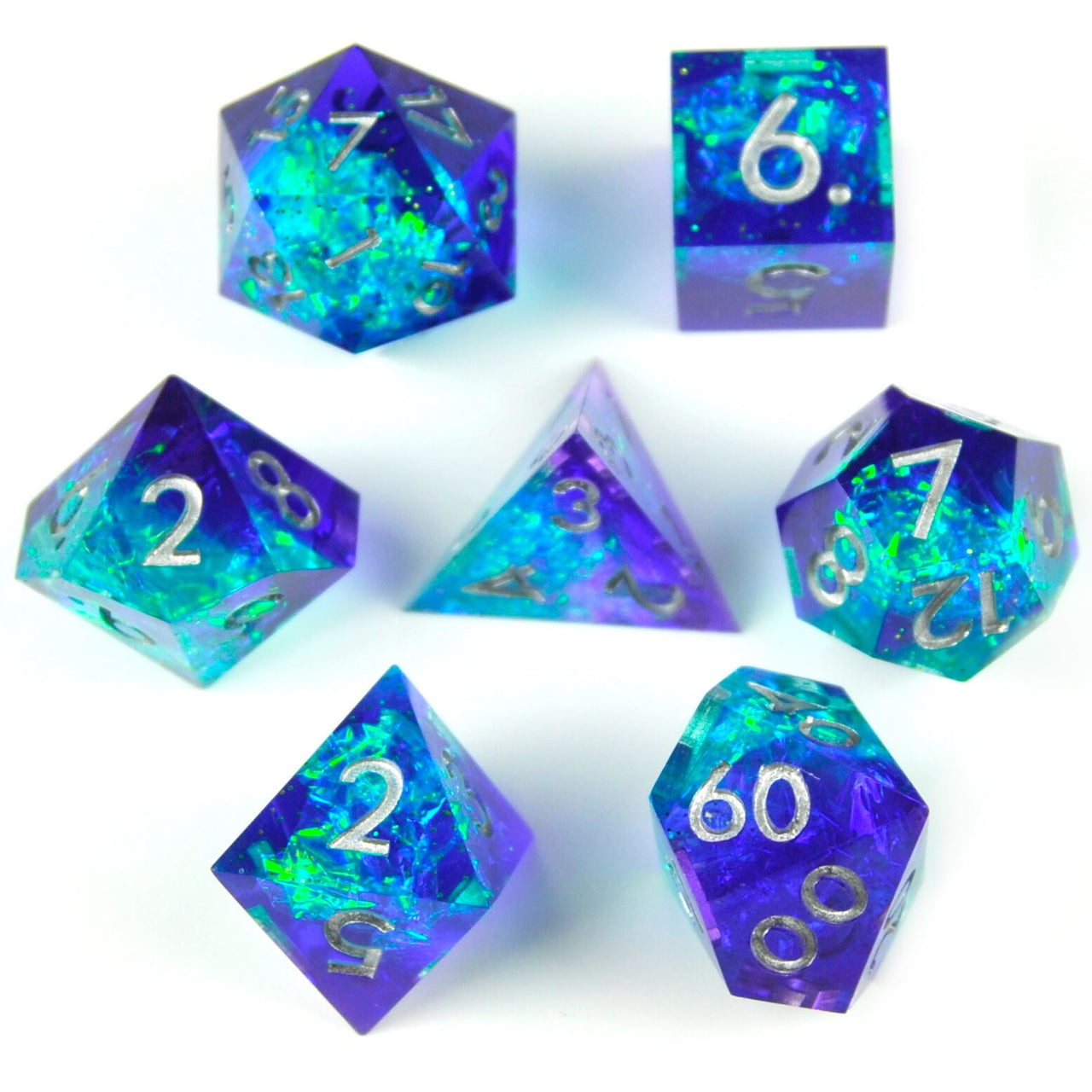 Candy in Cyan & Blue Sharp Resin - 7pcs RPG Dice Set