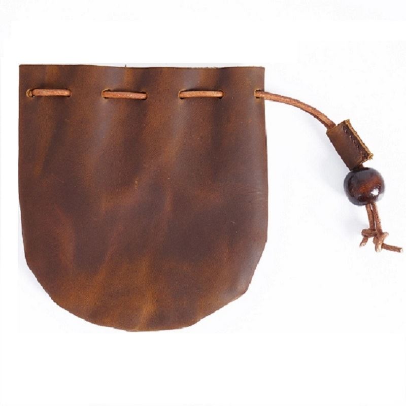 Tan Leather Pouch with Belt - Storage Bag