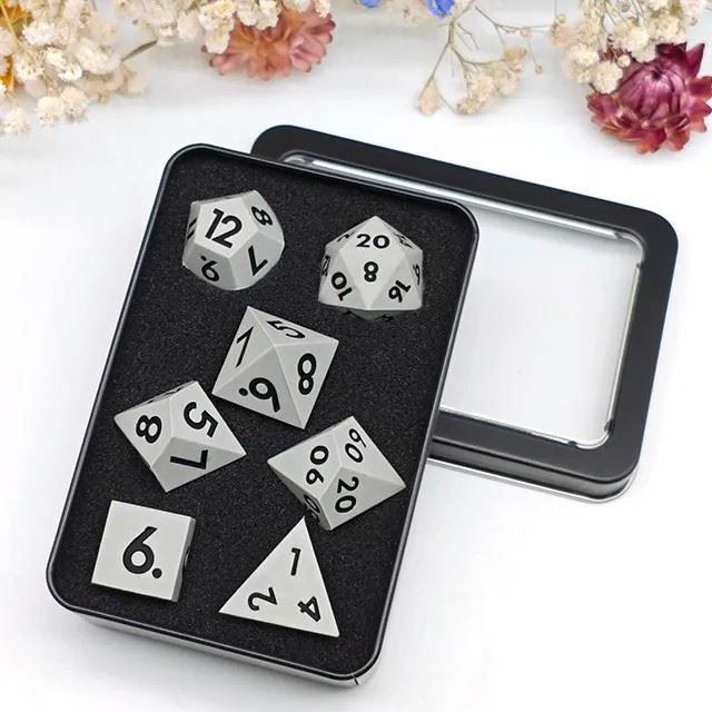 Black on Solid Grey Silicone - 7pcs RPG Full Dice Set