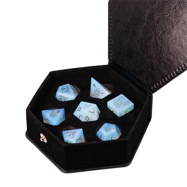 Beasts on Clear Opalite Gemstone - 7pcs RPG Dice Set