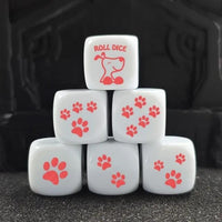 Thumbnail for 6pcs D6 16mm Dice Acrylic Pink Font Printed Dog Paws White
