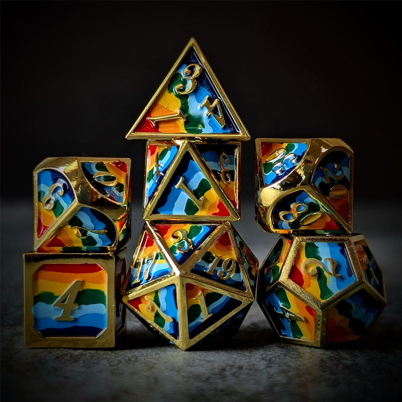 Rainbow in Gold Metal - 7pcs RPG Dice Set