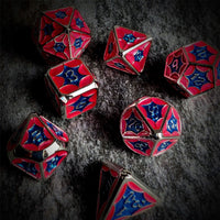 Thumbnail for Pink & Blue Spider's Web in Silver Metal - 7pcs RPG Dice Set