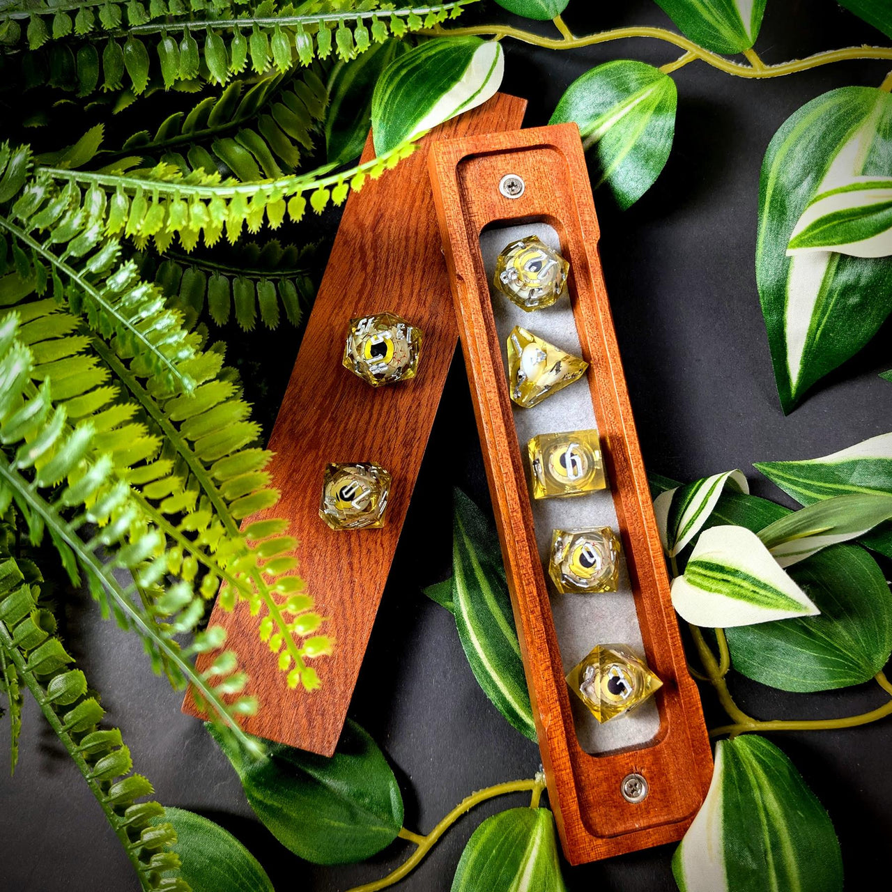 Eye Ball in Yellow Filled Sharp Resin - 7pcs RPG Dice Set