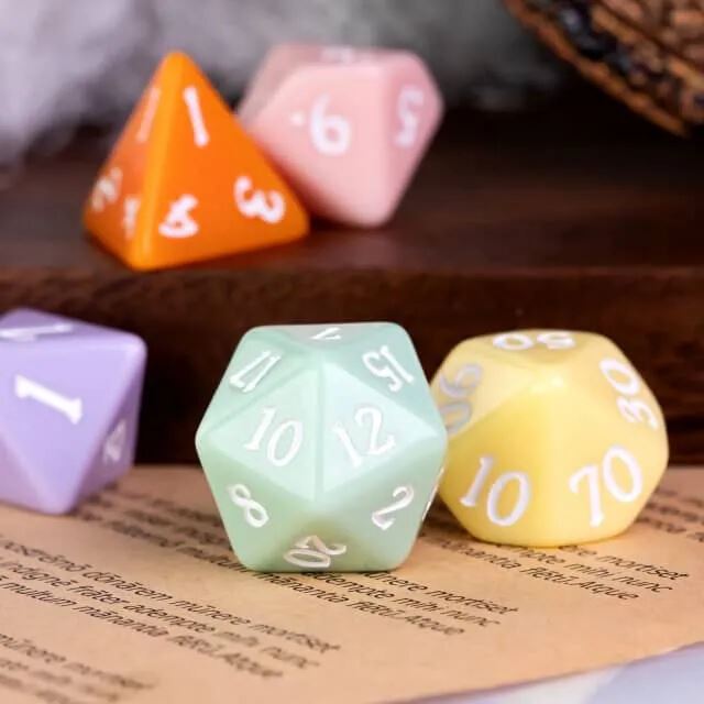 7pcs RPG Full Dice Set - Solid Multicoloured Pastel Resin