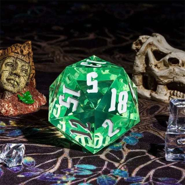 Clear & Green Sharp Acrylic - D20 RPG Dice