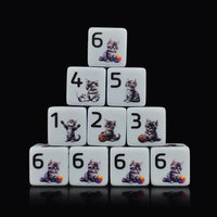 Thumbnail for 6pcs D6 16mm Dice Acrylic Printed Kitten Cat Black Font White