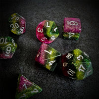 Thumbnail for Glitter Purple, Yellow & Green Resin - 7pcs RPG Full Dice Set