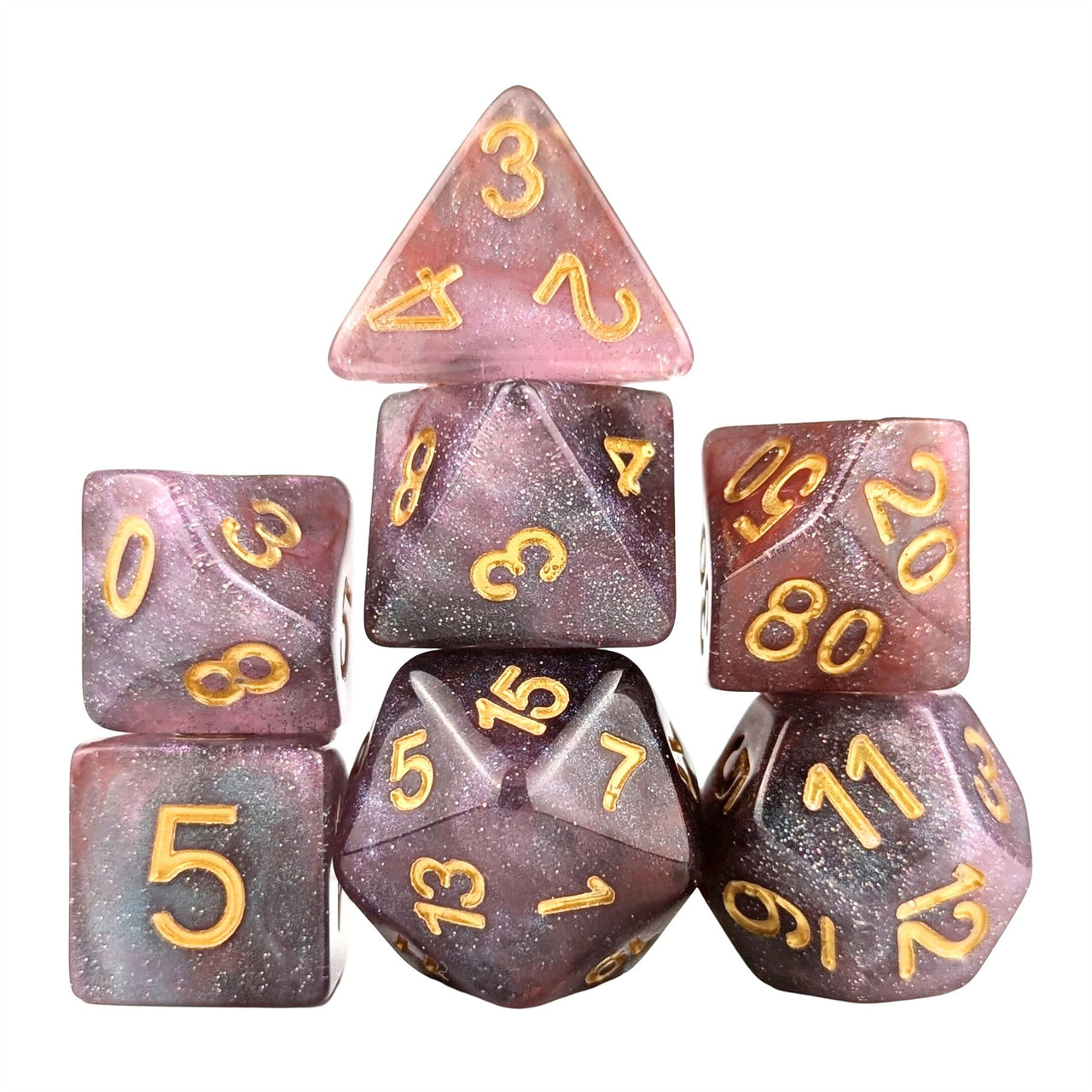 Glitter in Red & Grey Resin - 7pcs RPG Full Dice Set