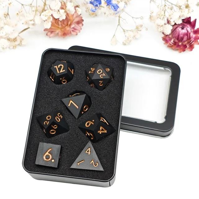 Gold on Solid Black Silicone - 7pcs RPG Full Dice Set