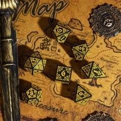 Yellow Celtic Knot on Black Acrylic - 7pcs RPG Full Dice Set