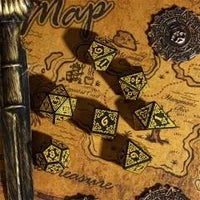 Thumbnail for Yellow Celtic Knot on Black Acrylic - 7pcs RPG Full Dice Set