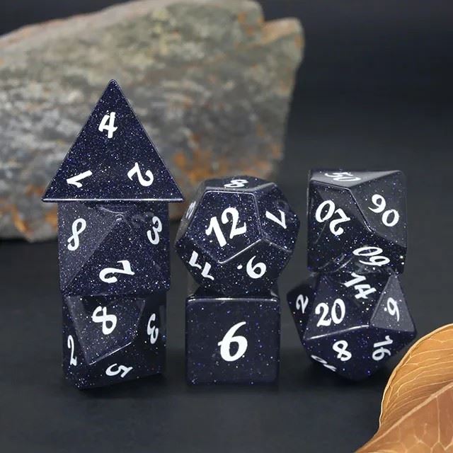 Blue Goldstone Gemstone - 7pcs RPG Dice Set