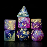 Thumbnail for Glitter in Purple & Blue Acrylic - 7pcs RPG Full Dice Set Dark Stack