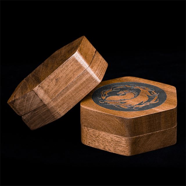 Dragon on Sapele Wood -  Hinged Dice Storage