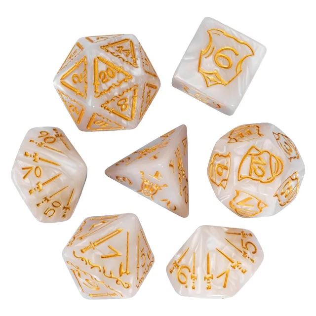 Weapons on Silk White Acrylic - 7pcs RPG Oversized Dice Set