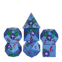 Thumbnail for Purple Lotus Flower in Blue Metal - 7pcs RPG Dice Set