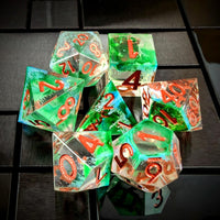 Thumbnail for Moss in Layered Blue & Clear Sharp Resin - 7pcs RPG Dice Set
