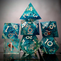 Thumbnail for Blue Swirl in Teal with Gold Foil Sharp Resin - 7pcs RPG Dice Set